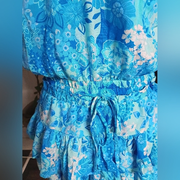 Blue Floral Ruffle Dress Rompers - Picture 5 of 14